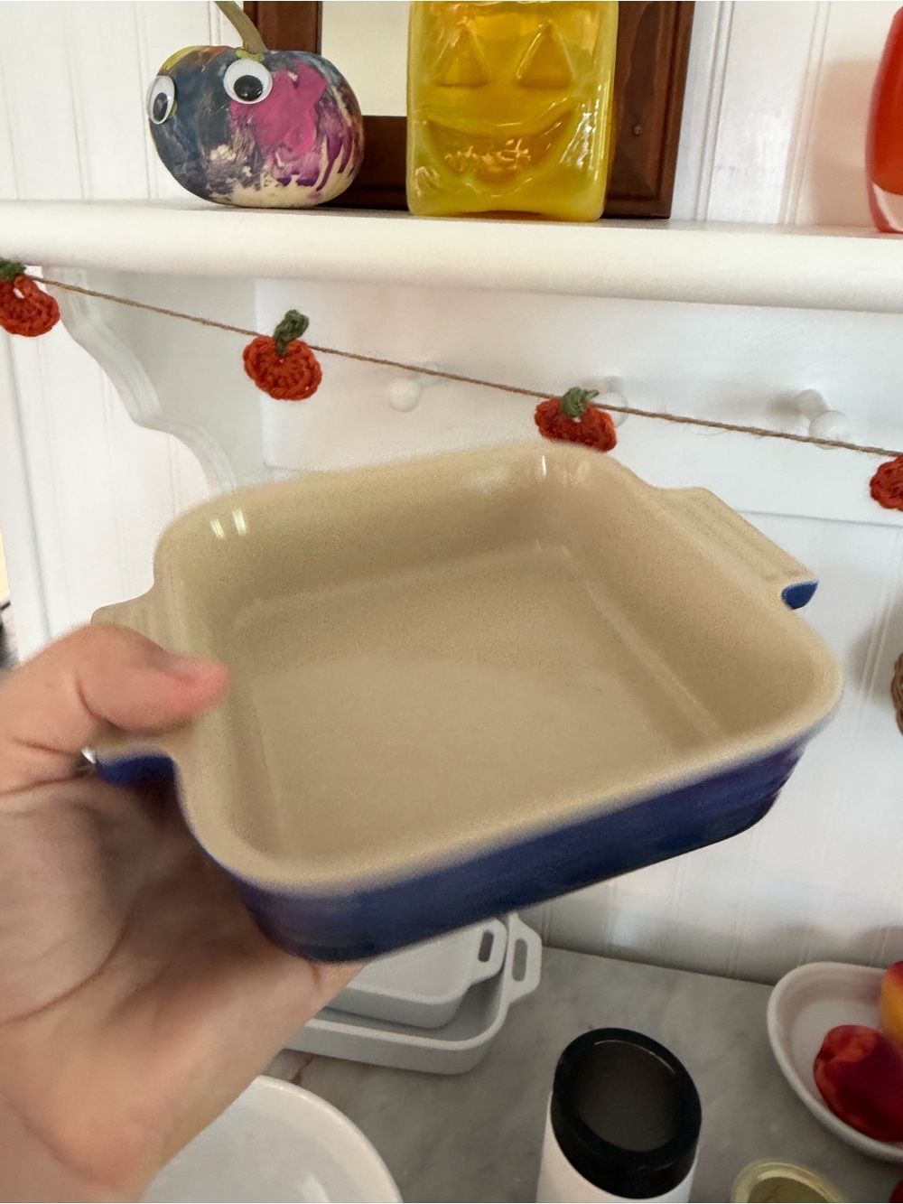 LE Creuset Cream Interior Blue Ceramic Baking Dish